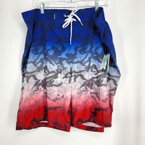 Ocean Coast Swim Trunks Board Shorts Red Blue Men's XXL